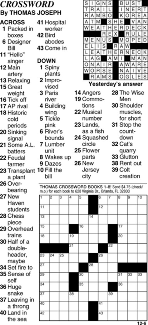 " With that in mind, <strong>Joseph</strong> has authored over a dozen jumbo. . Crossword by thomas joseph